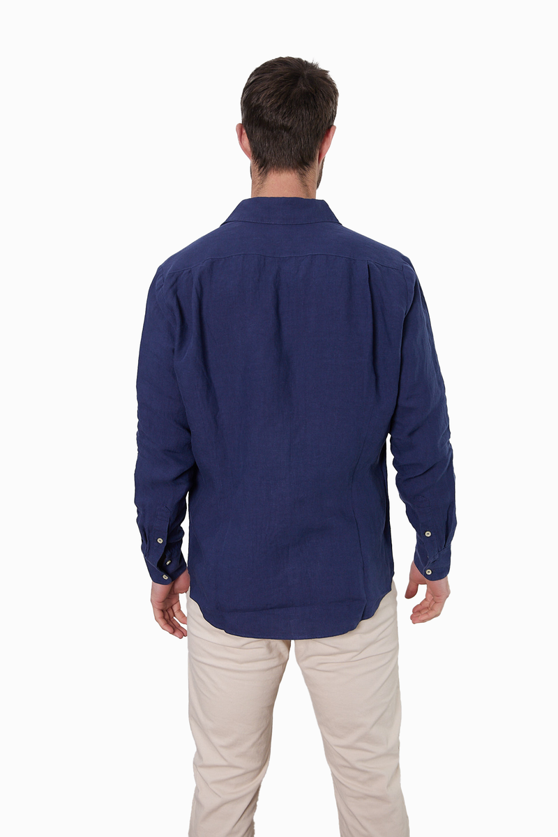 Navy Long-Sleeve Linen Shirt