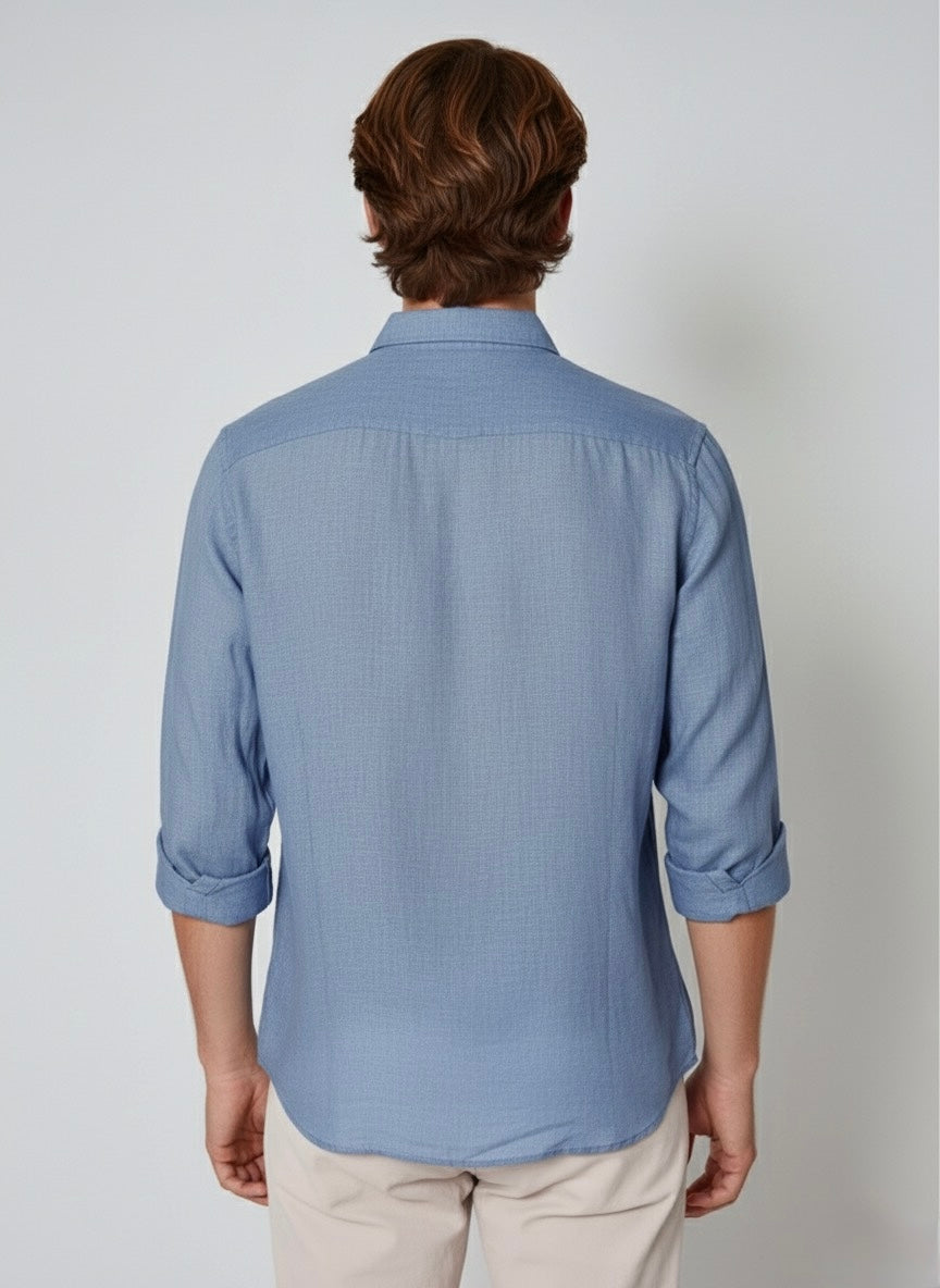 Long-Sleeve Linen Shirt -Light Blue