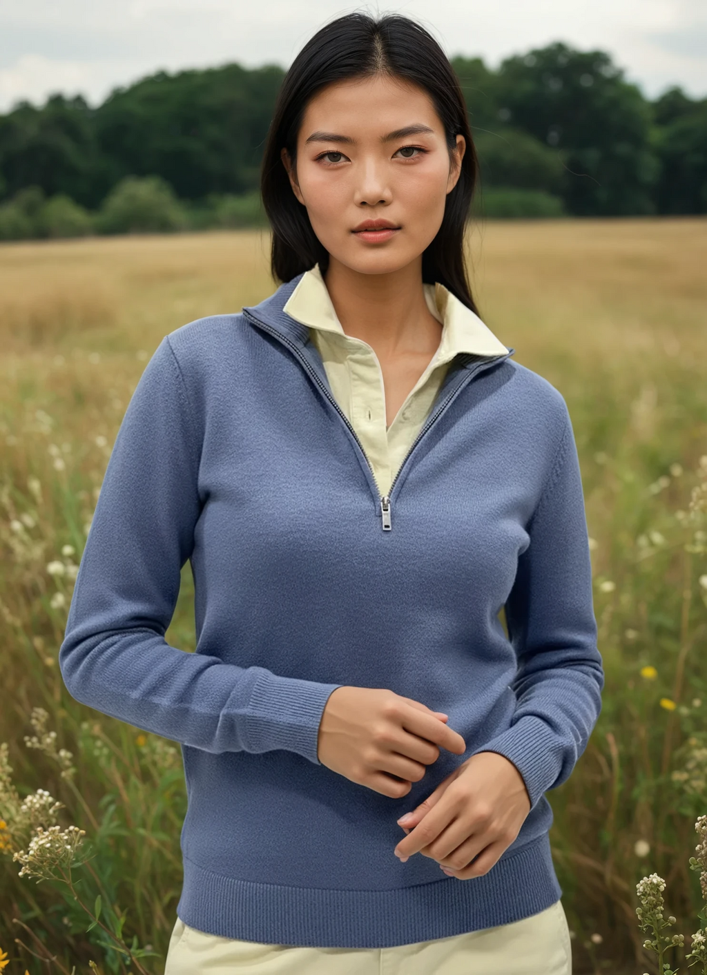 Lila Quarter Zip Knit Wool blend - Long sleeve - St.eel Blue