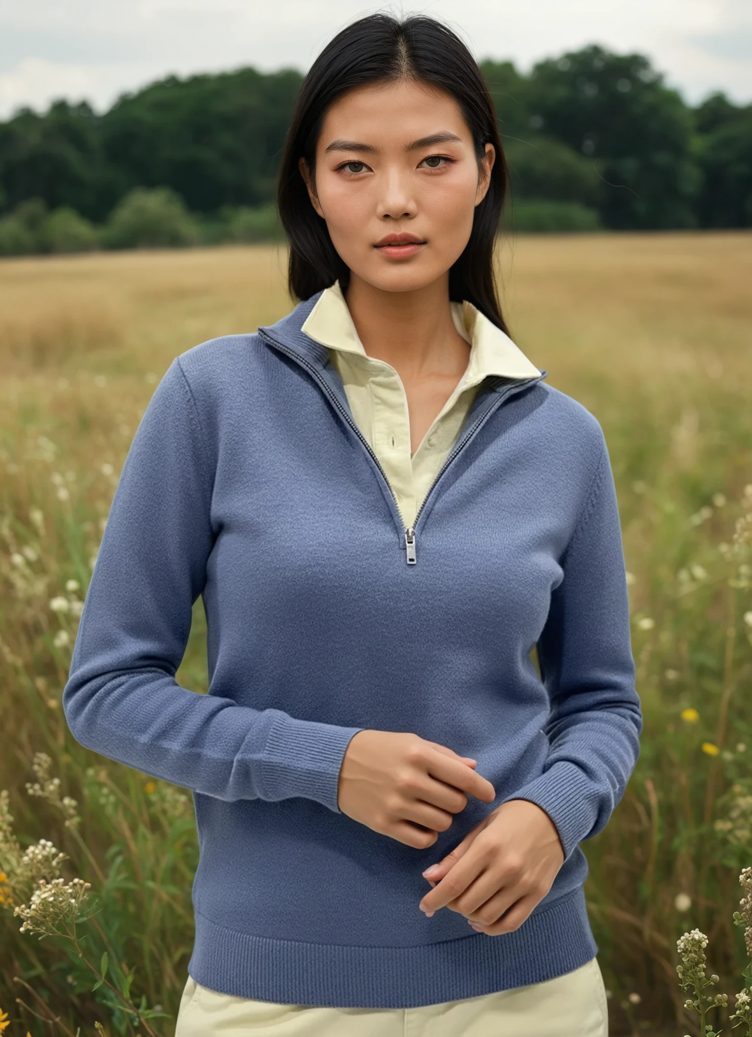 Lila Quarter Zip Knit Wool blend - Long sleeve - Steel Blue