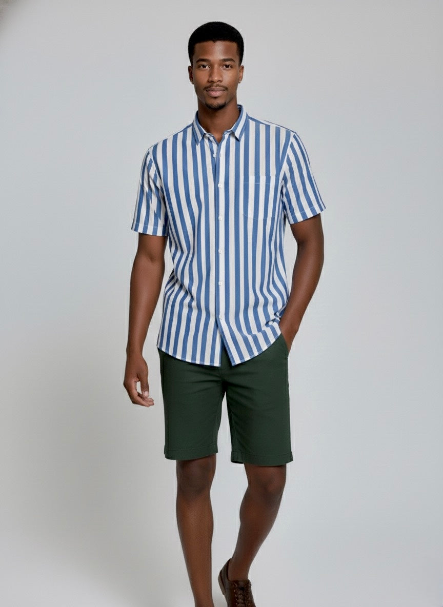 Blue Stripe : Short - Sleeve Shirt