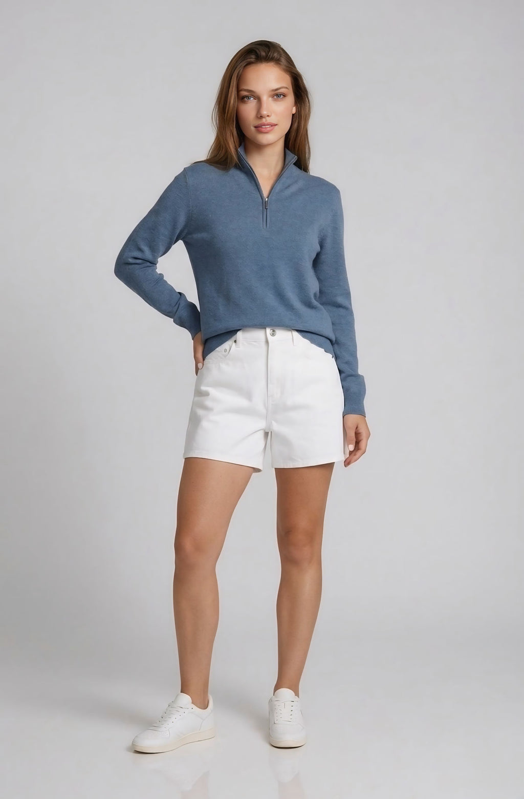 Lila Quarter Zip Knit Wool blend - Long sleeve - St.eel Blue