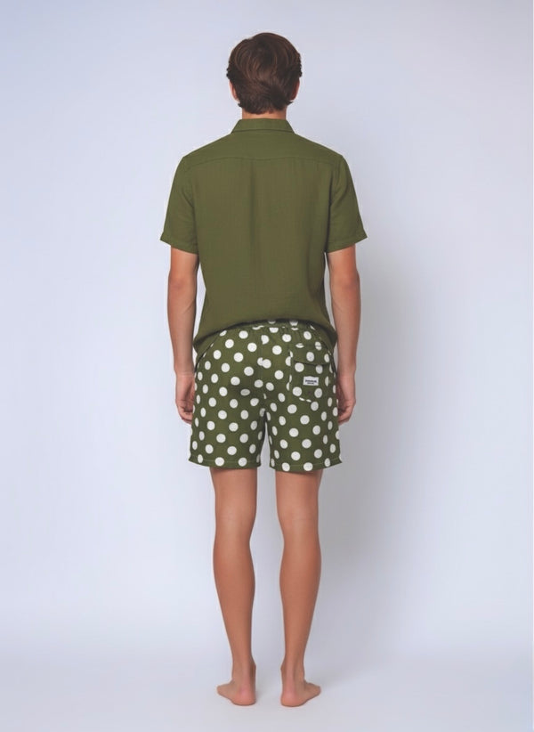 SUNSET SWIM SHORT - GREEN POLKA DOT
