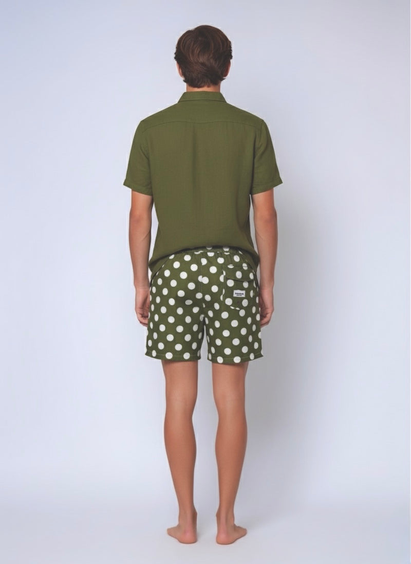 SUNSET SWIM SHORT - GREEN POLKA DOT