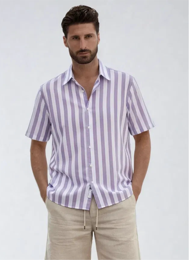 Short- Sleeve Shirt -Purple Stripe