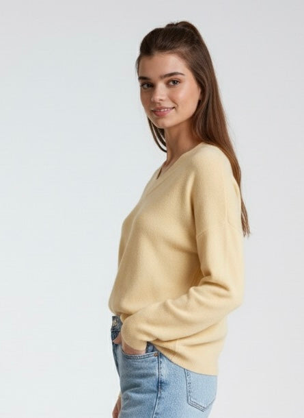 Sand Kerry V Neck Knit