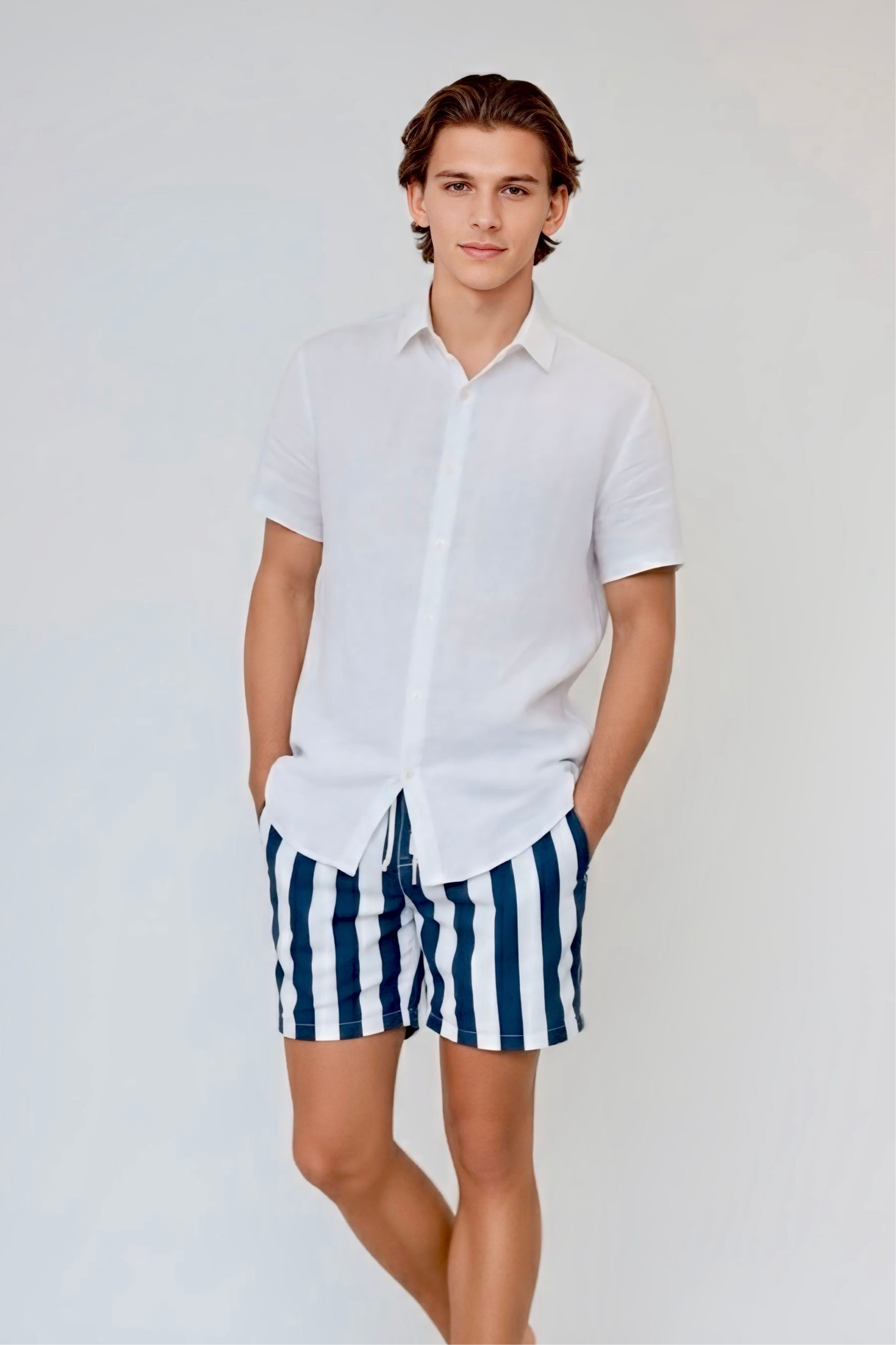 SUNSET SWIM SHORT- NAVY STRIPE