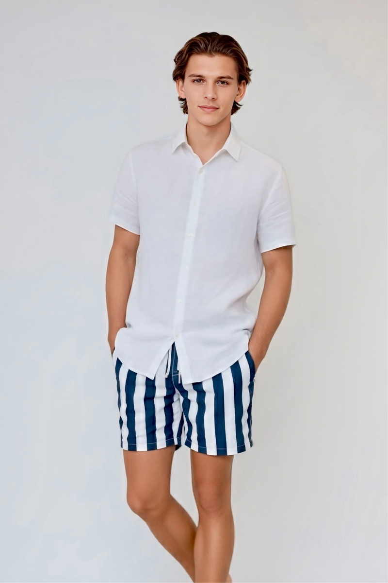 SUNSET SWIM SHORT- NAVY STRIPE