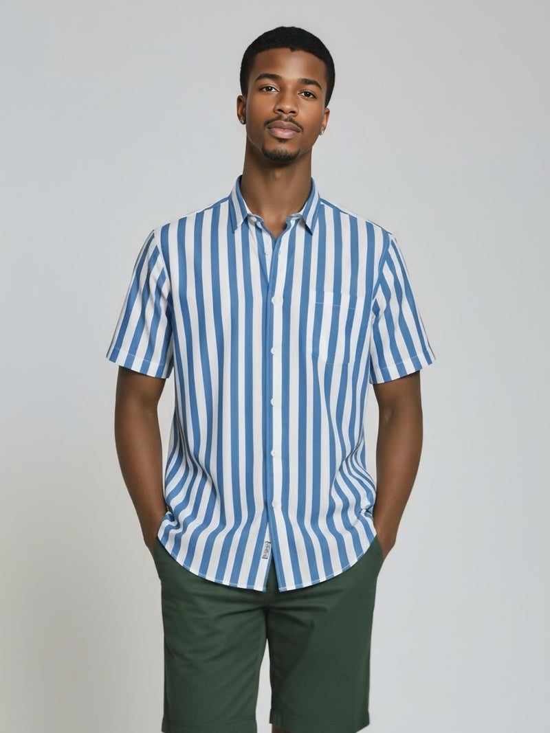 Blue Stripe : Short - Sleeve Shirt