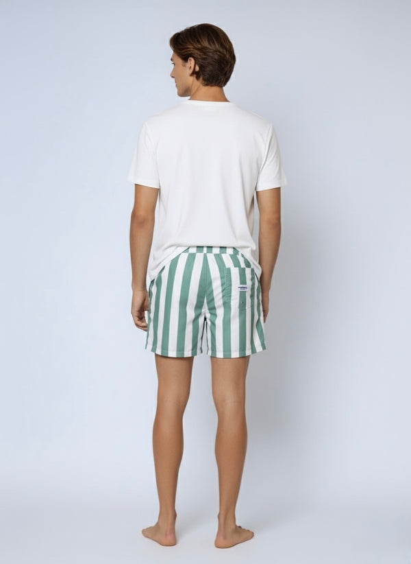 SUNSET SWIM SHORT- GREEN STRIPE