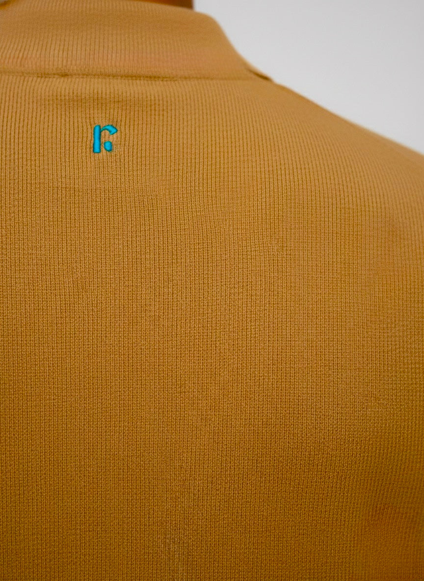 Quarter zip M Thin knit Wool blend -Short sleeve- Camel