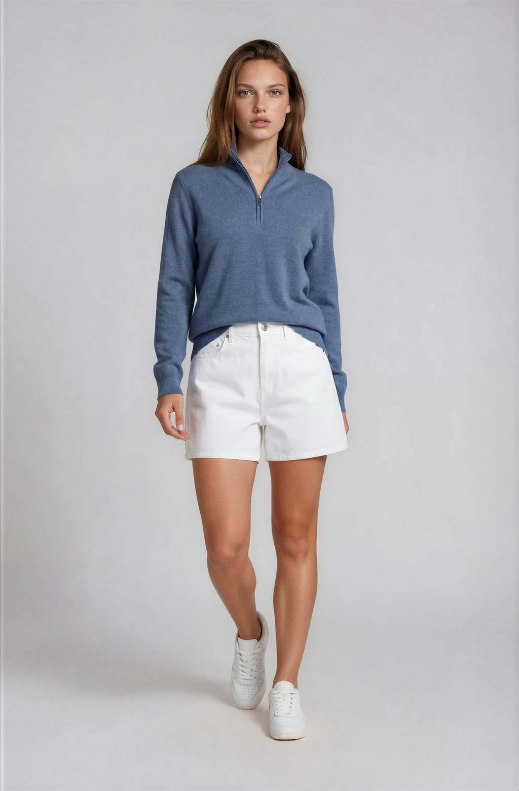 Lila Quarter Zip Knit Wool blend - Long sleeve - St.eel Blue