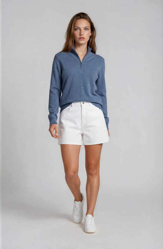 Lila Quarter Zip Knit Wool blend - Long sleeve - St.eel Blue