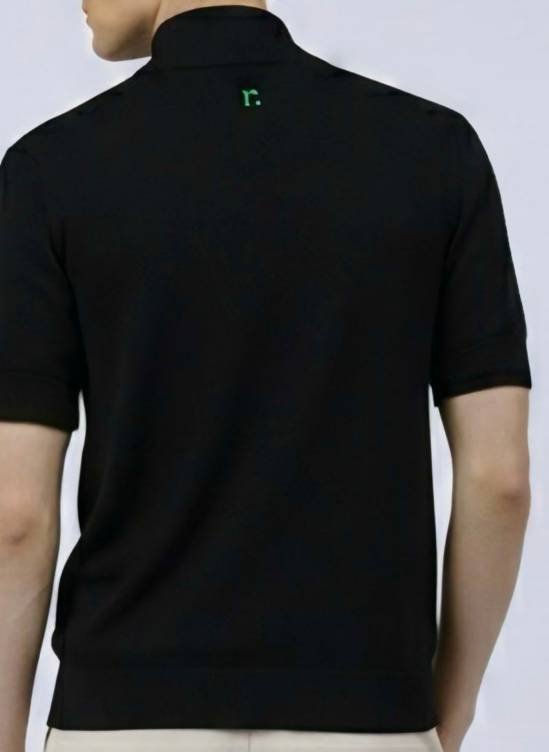 Quarter zip M Thin knit Wool blend -Short sleeve- Black