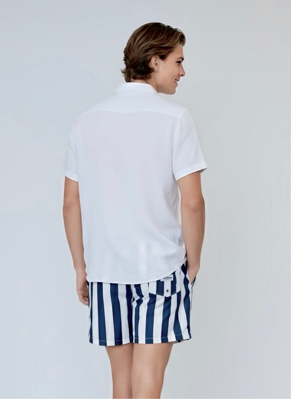 SUNSET SWIM SHORT- NAVY STRIPE