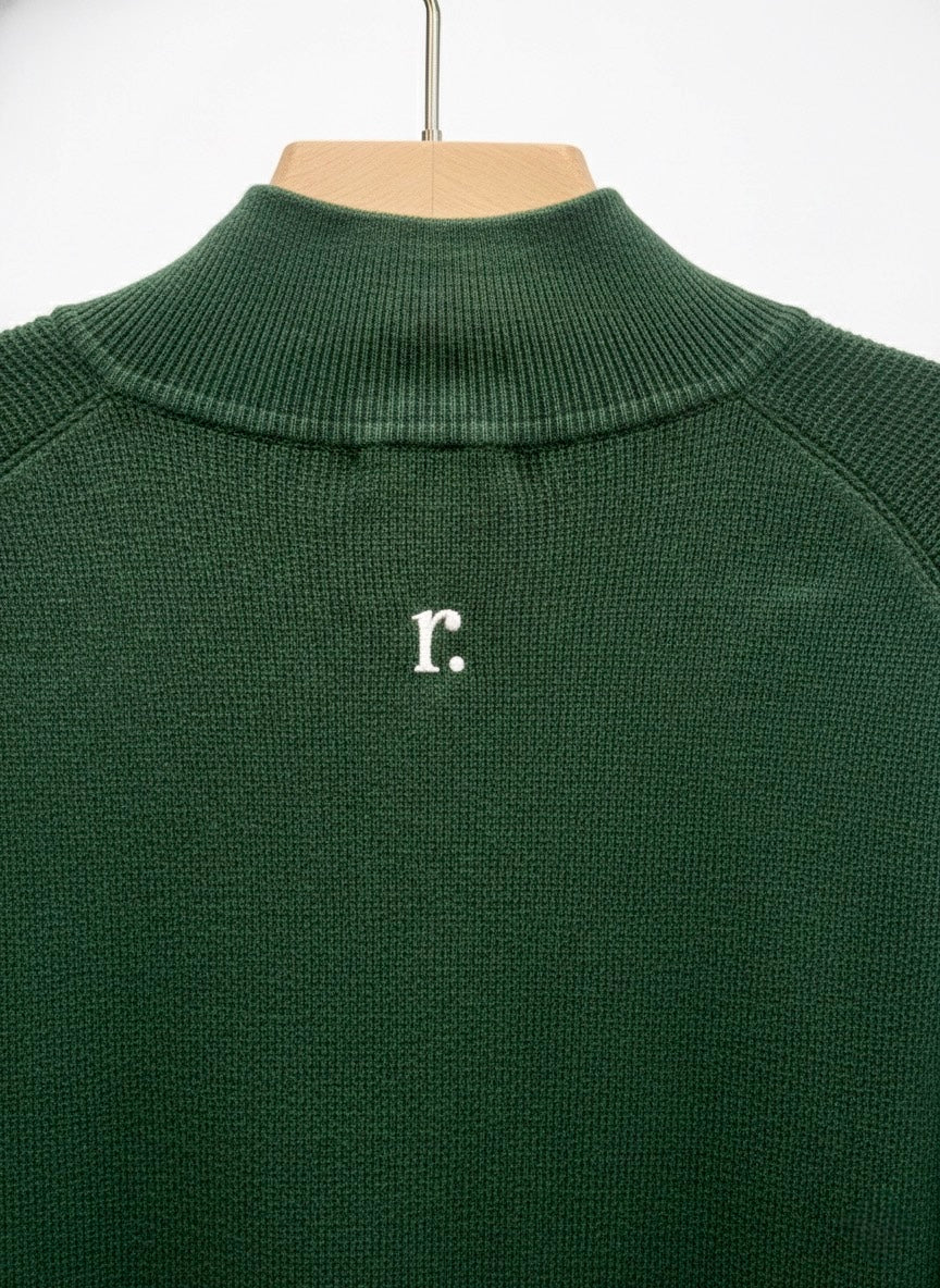 Quarter zip M Thin knit Wool blend -Short sleeve- Dial Green
