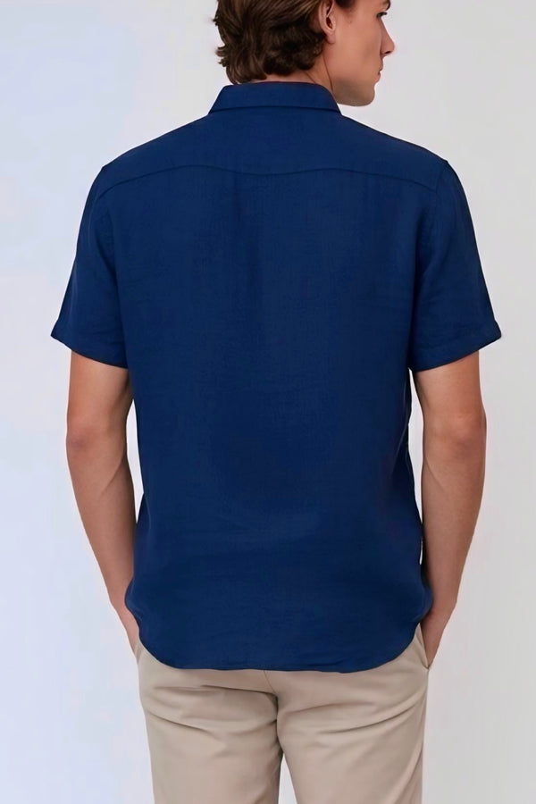 Short-Sleeve Linen Shirt - Navy
