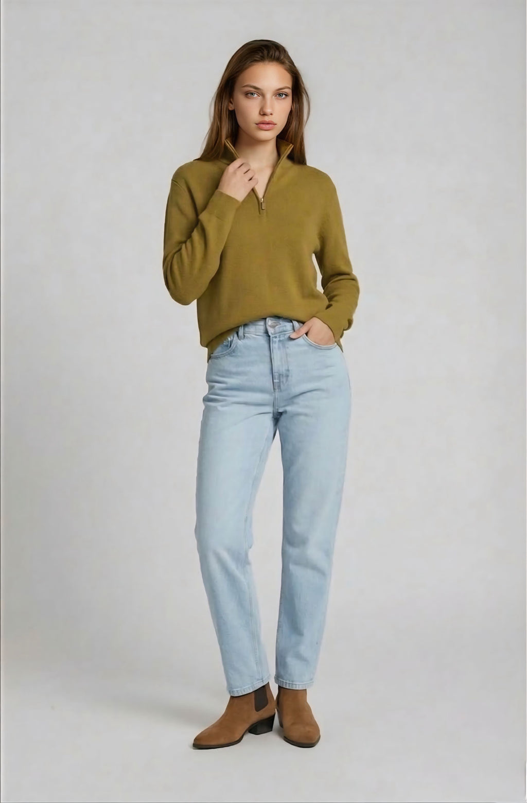 Lila Quarter Zip Knit Wool blend - Long sleeve - Olive