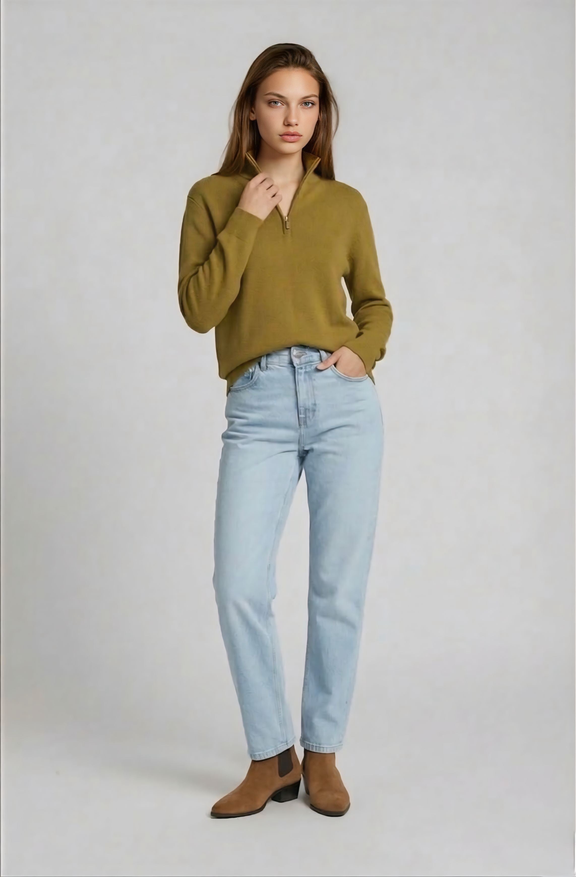 Lila Quarter Zip Knit Wool blend - Long sleeve - Olive