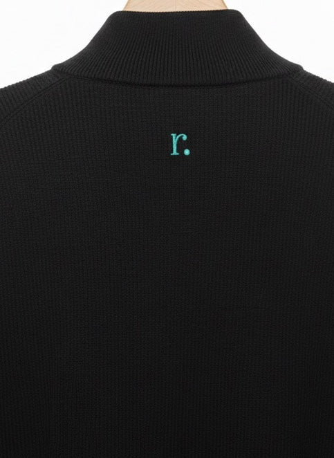 Quarter zip M Thin knit Wool blend -Short sleeve- Black
