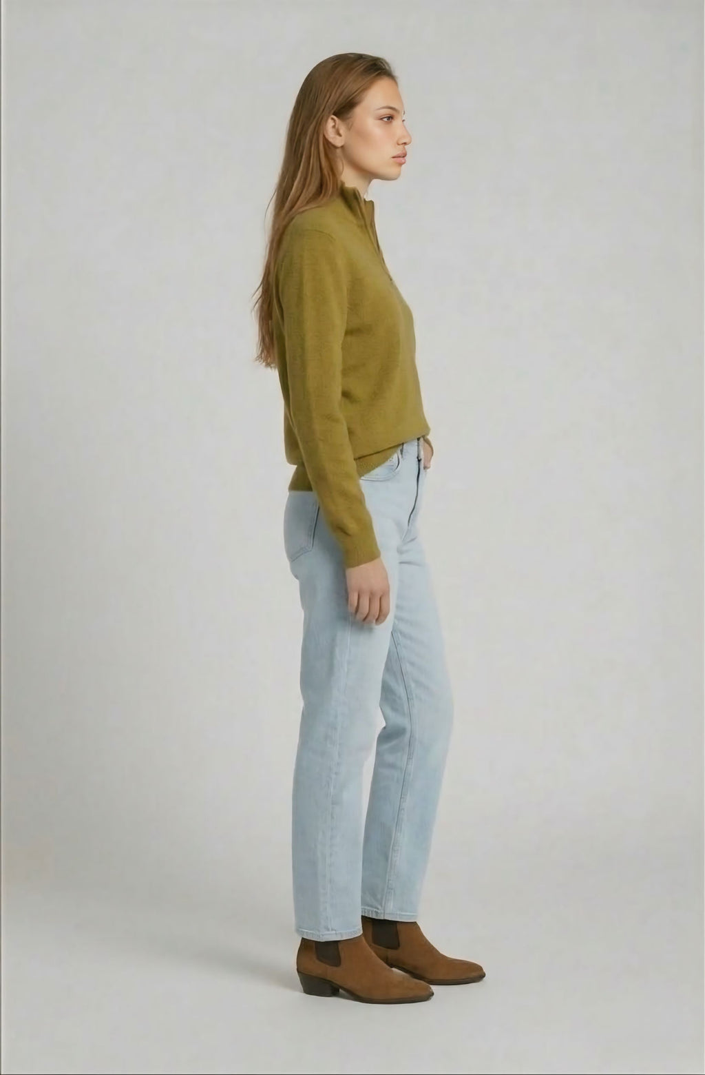 Lila Quarter Zip Knit Wool blend - Long sleeve - Olive