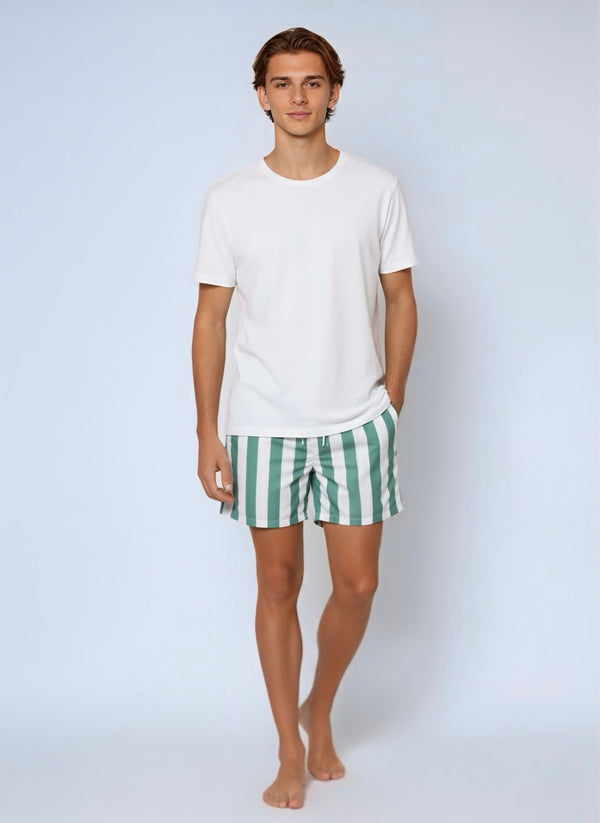 SUNSET SWIM SHORT- GREEN STRIPE