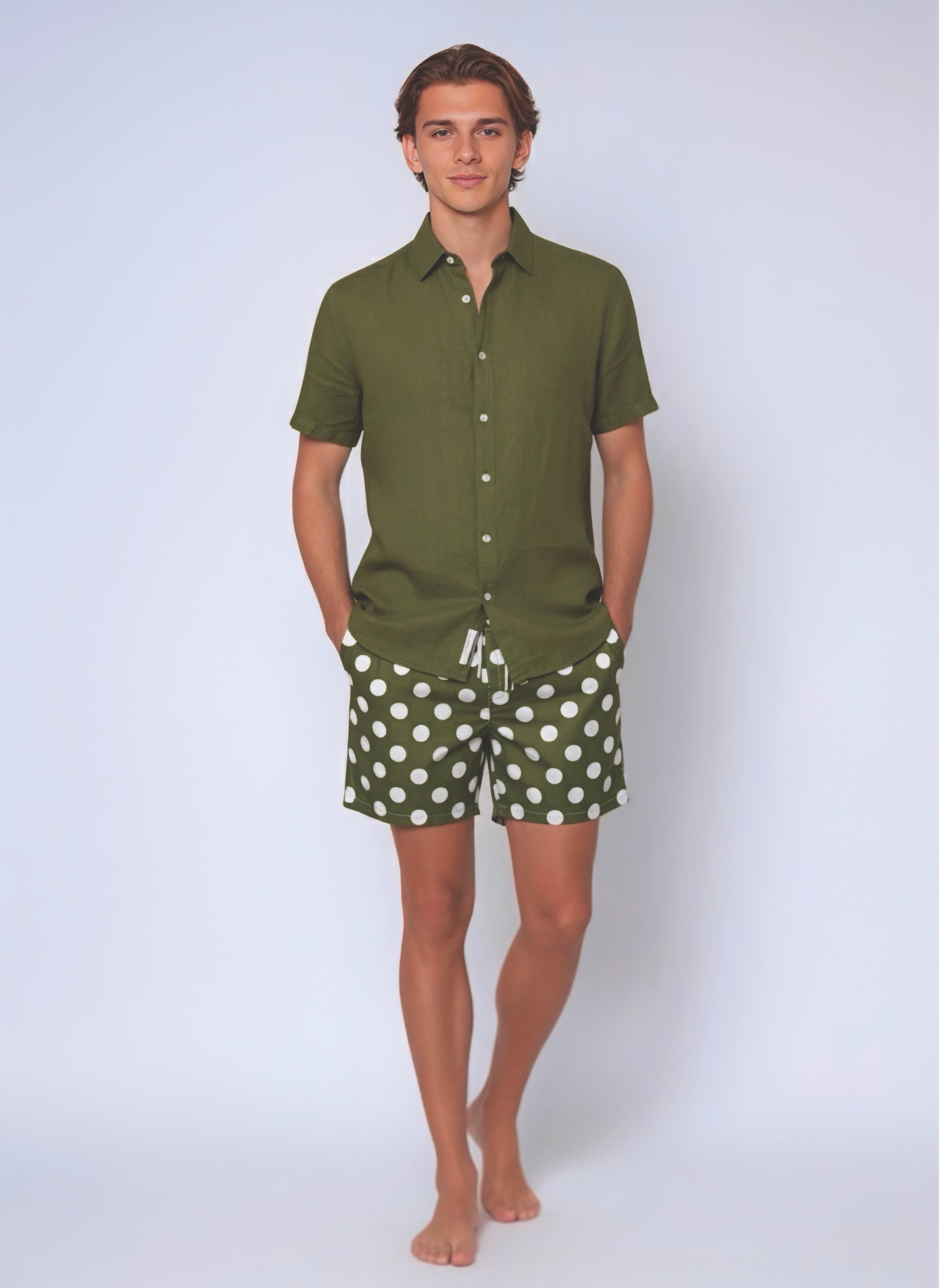 SUNSET SWIM SHORT - GREEN POLKA DOT