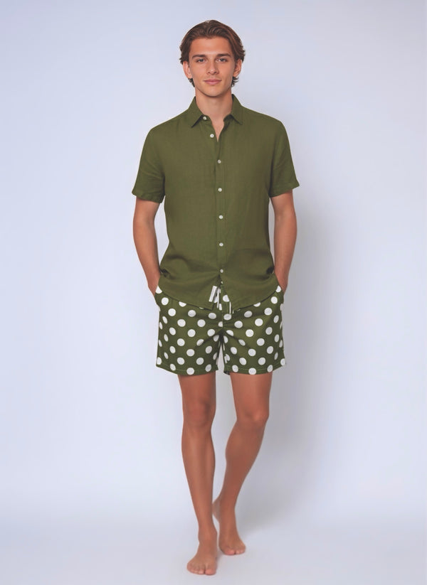 SUNSET SWIM SHORT - GREEN POLKA DOT