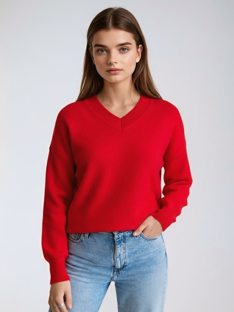 Red Kerry V Neck Knit