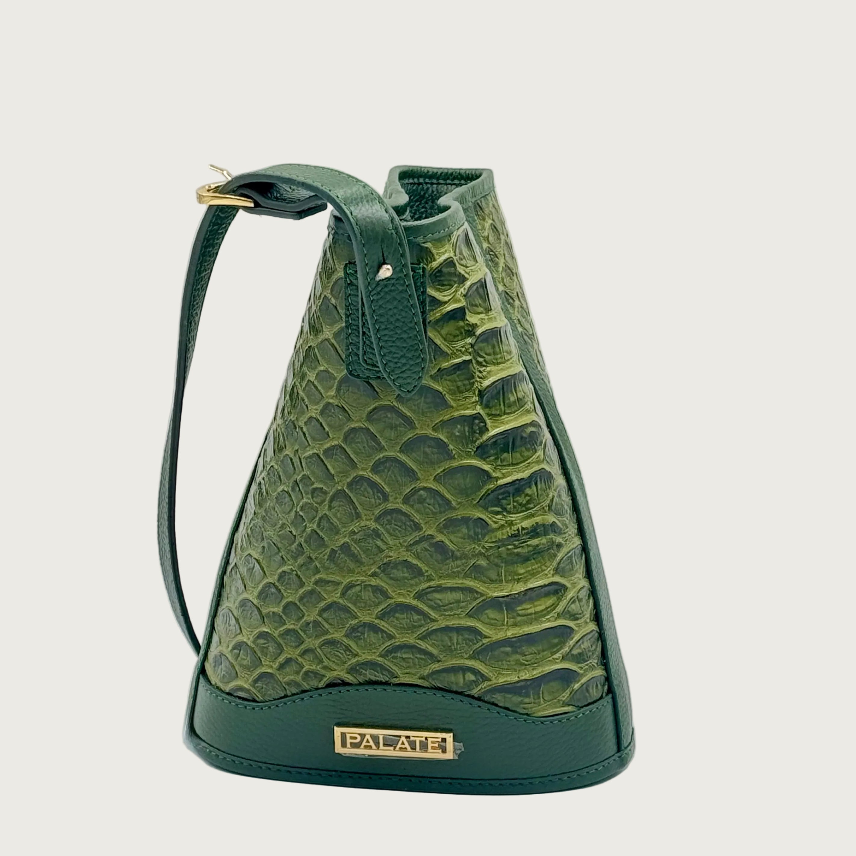 Bucket bag Green lychee genuine leather with leather snake stamp cowhide