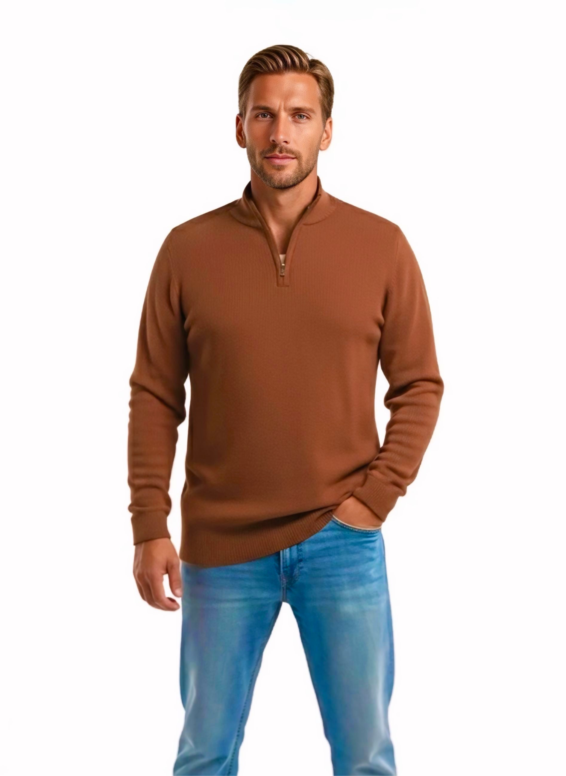 Long-Sleeve Quarter Zip - Rust