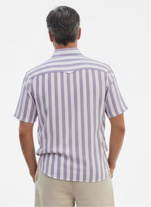 Short- Sleeve Shirt -Purple Stripe