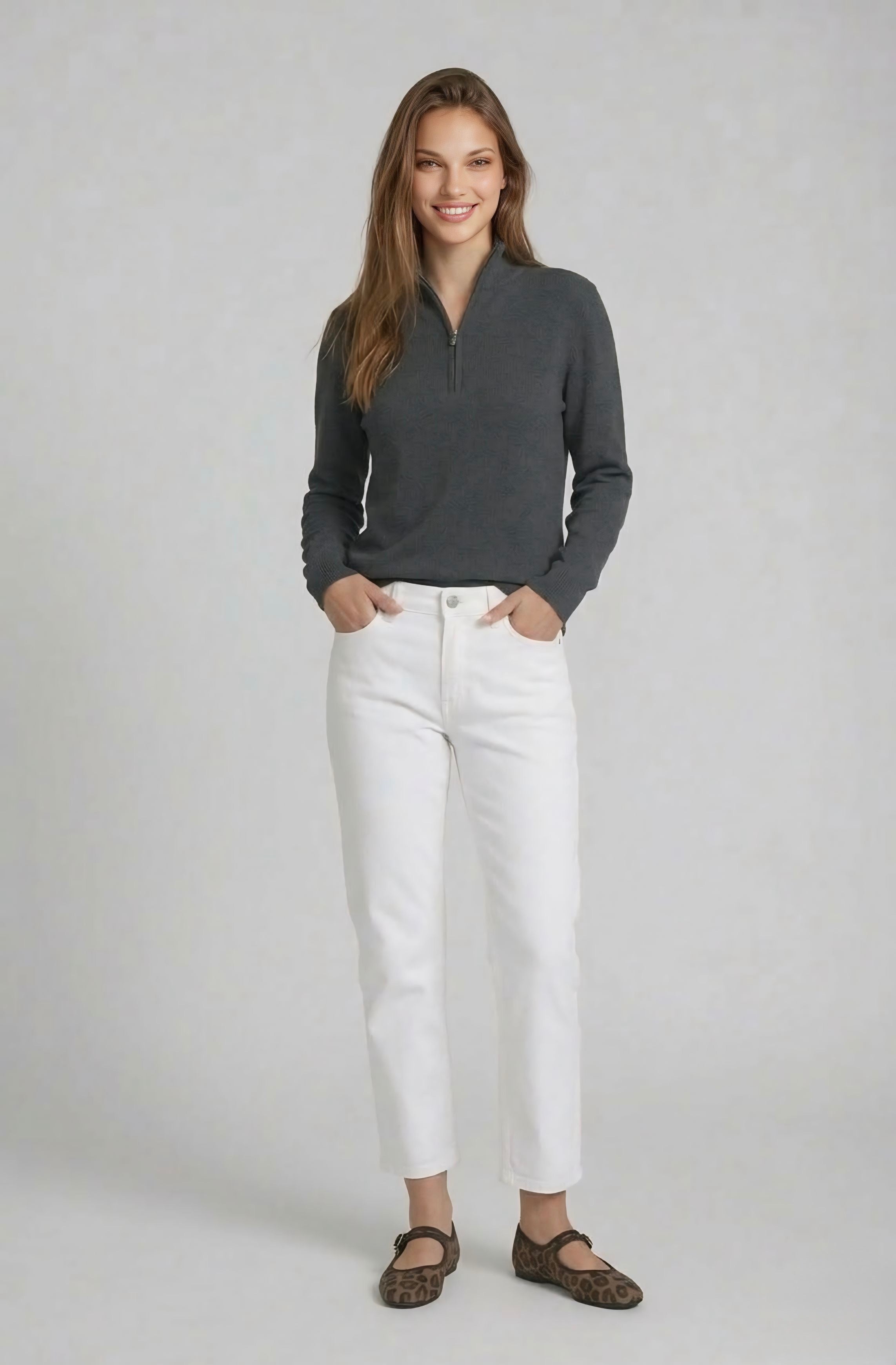 Lila Quarter Zip Knit Wool blend - Long sleeve - Charcoal￼