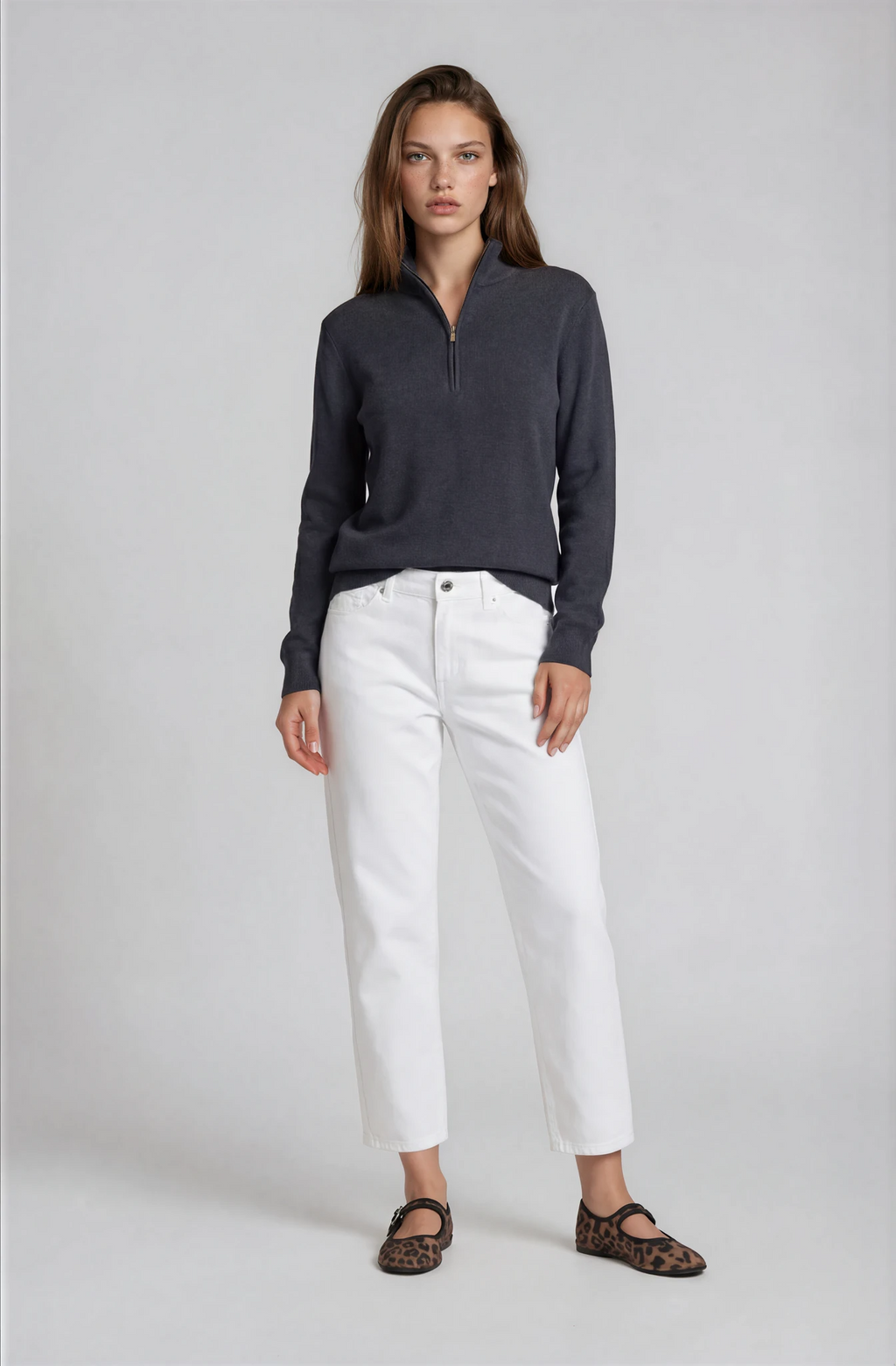 Lila Quarter Zip Knit Wool blend - Long sleeve - Charcoal￼