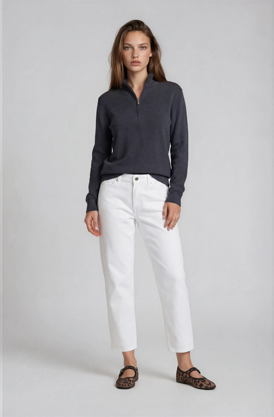 Lila Quarter Zip Knit Wool blend - Long sleeve - Charcoal￼