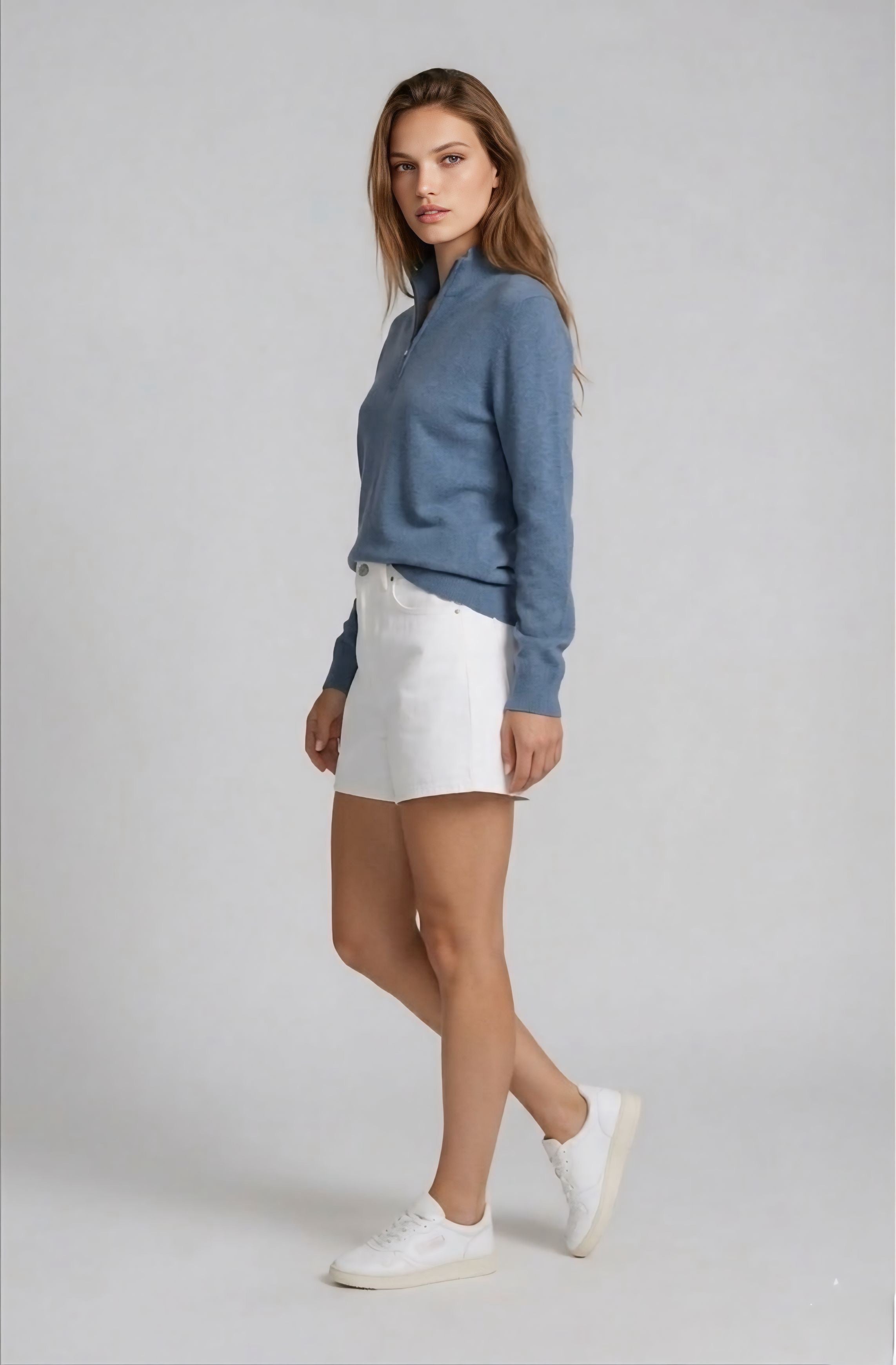 Lila Quarter Zip Knit Wool blend - Long sleeve - St.eel Blue