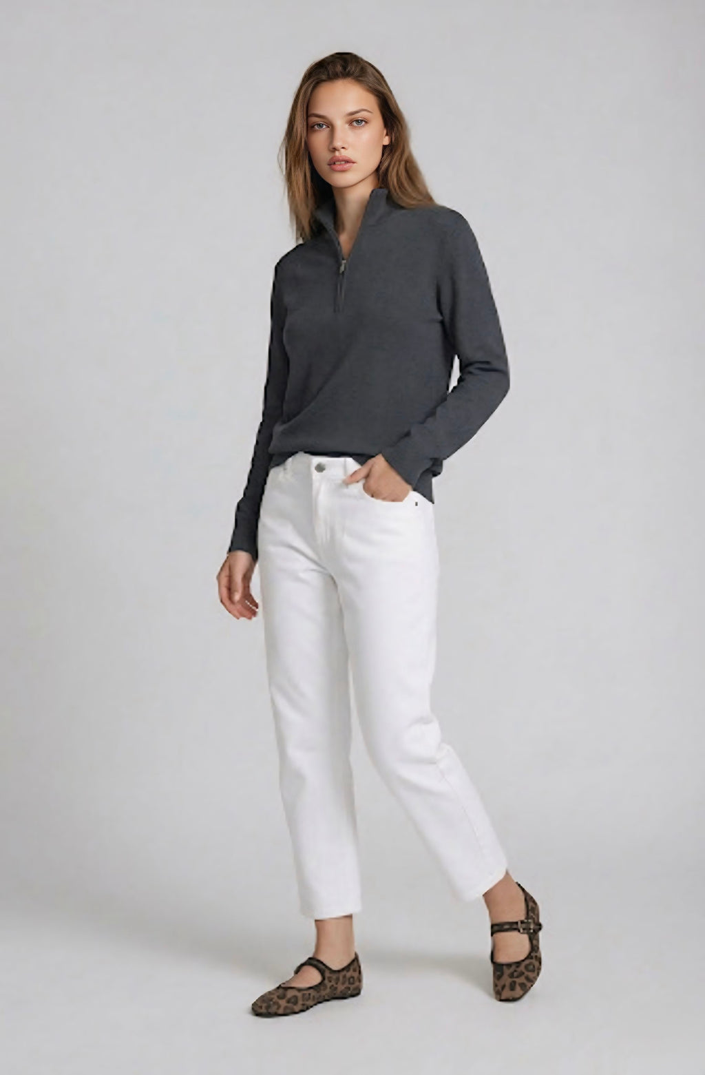 Lila Quarter Zip Knit Wool blend - Long sleeve - Charcoal￼