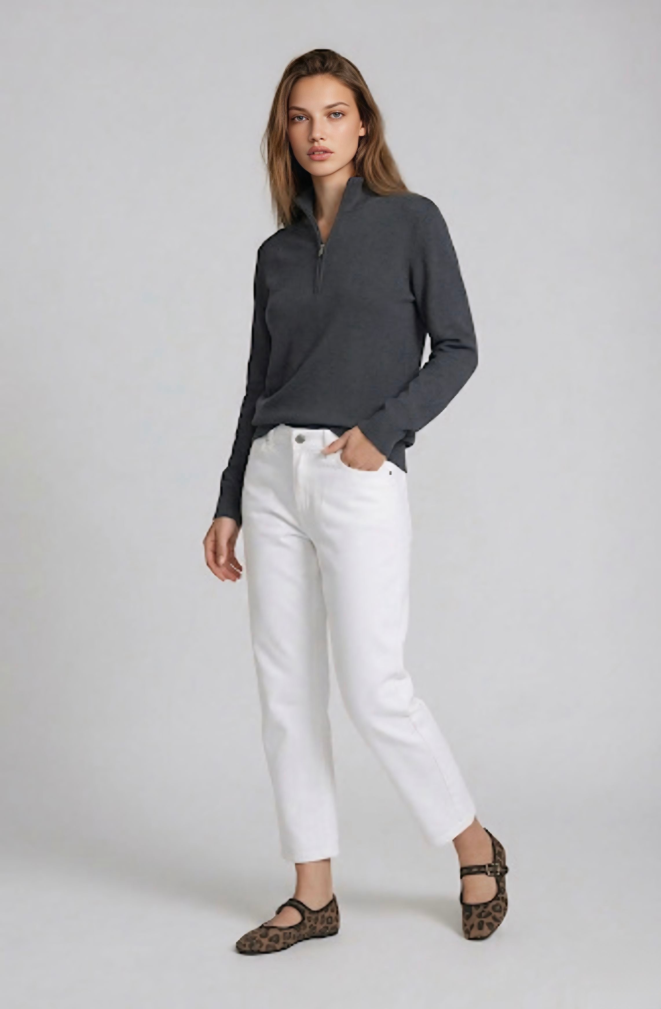 Lila Quarter Zip Knit Wool blend - Long sleeve - Charcoal￼