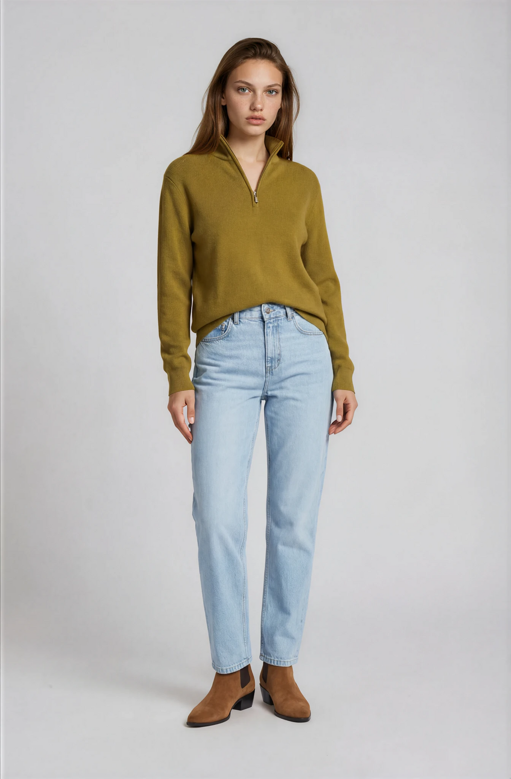 Lila Quarter Zip Knit Wool blend - Long sleeve - Olive