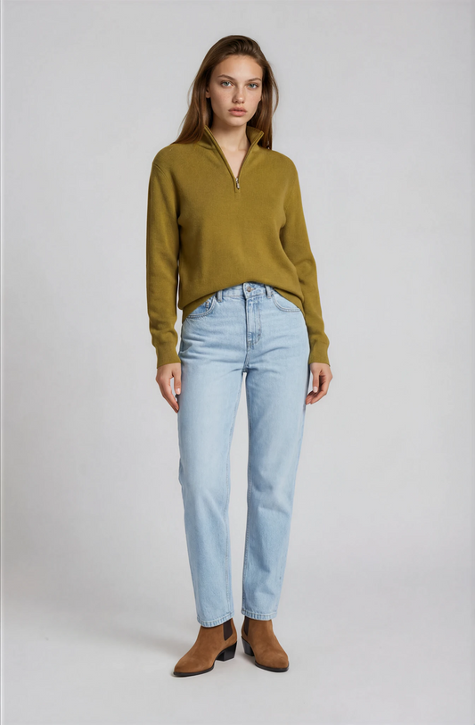 Lila Quarter Zip Knit Wool blend - Long sleeve - Olive