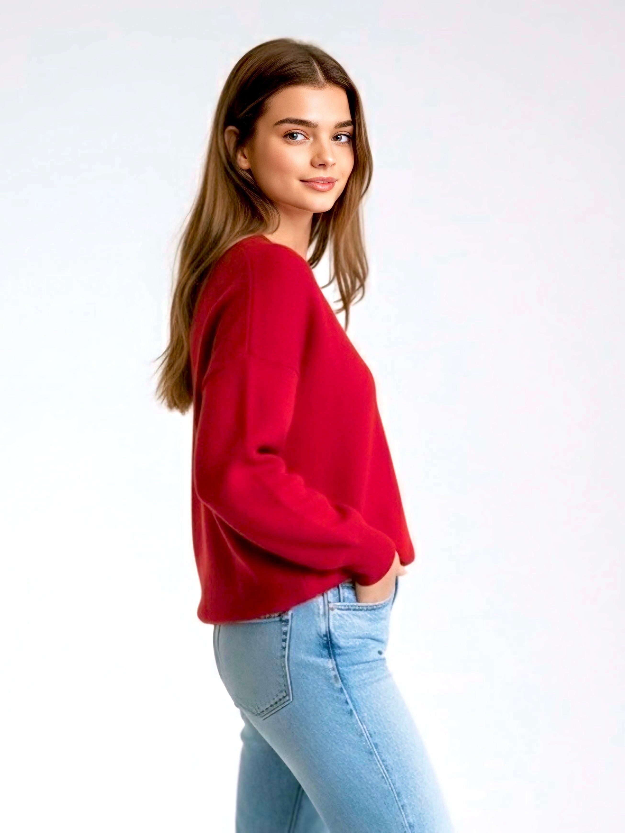 Kerry V Neck Knit : Red