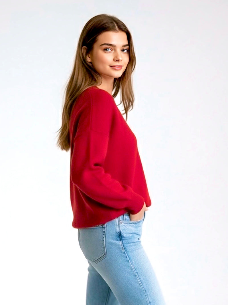 Red Kerry V Neck Knit