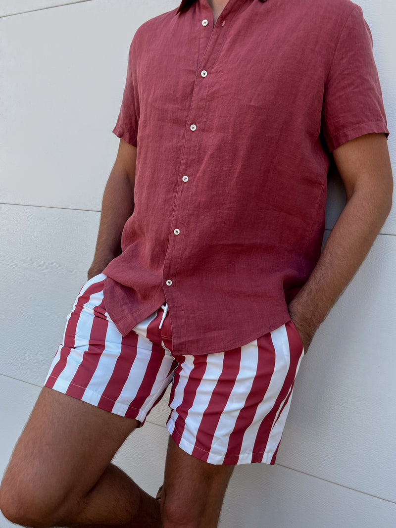 SUNSET SWIM SHORT- RUST STRIPE