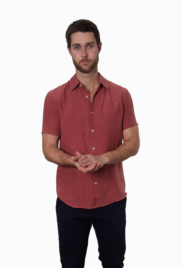 Rust Short-Sleeve Linen Shirt
