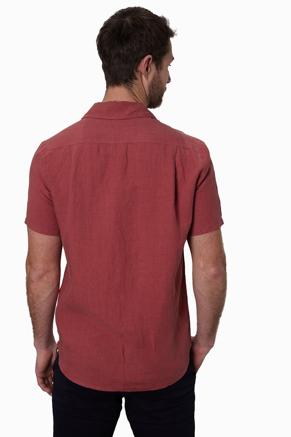 Rust Short-Sleeve Linen Shirt
