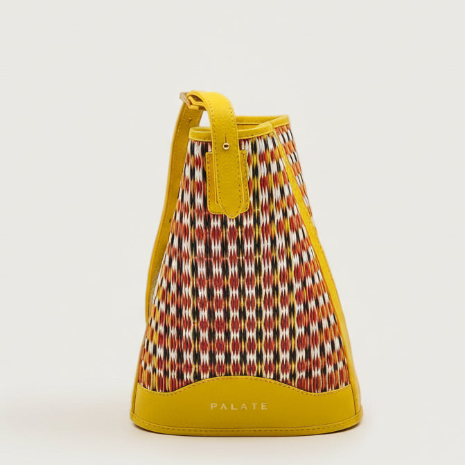 Yellow lychee genuine leather Gingham woven recycled 