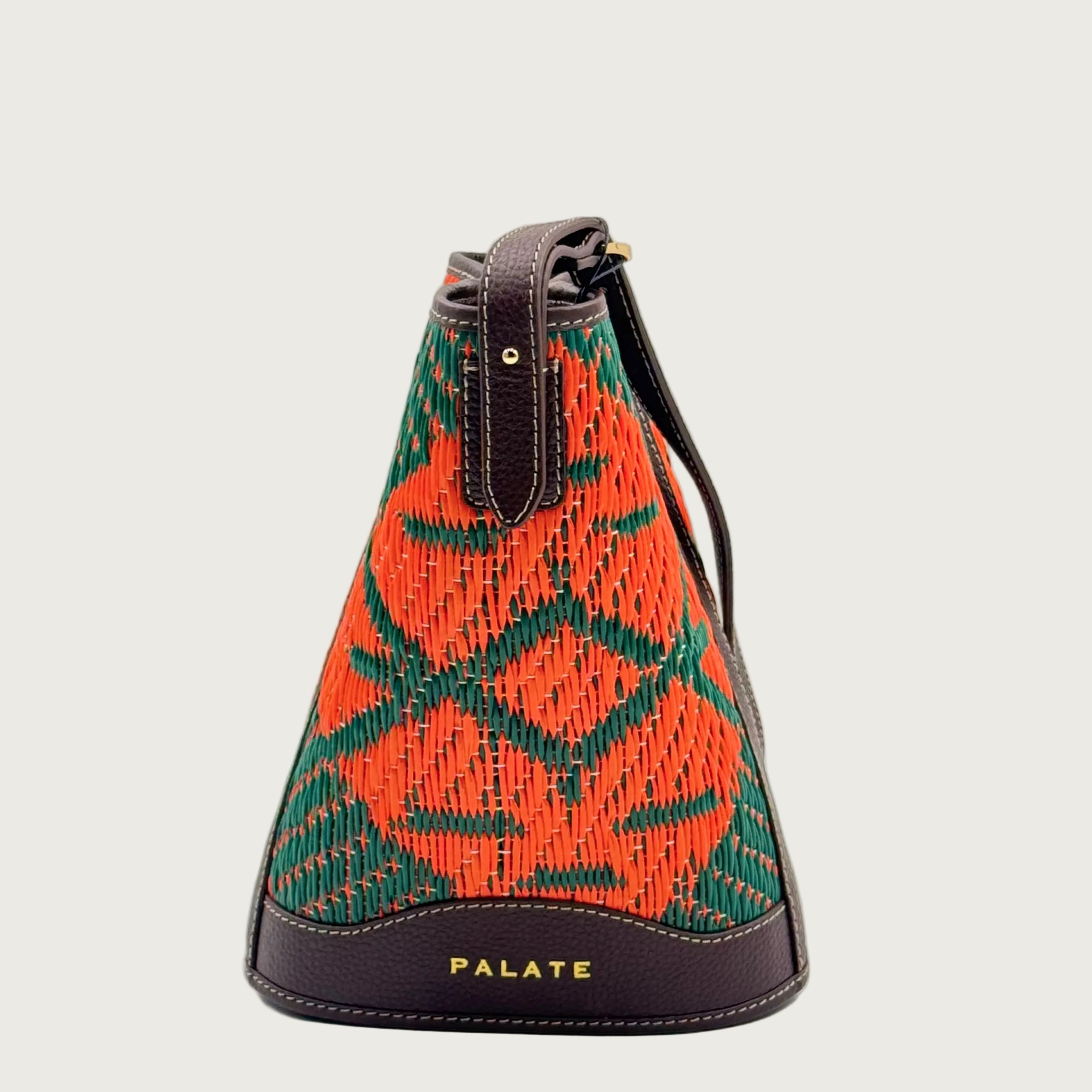 Savor bucket bag mocha lychee genuine leather  woven green recycled 