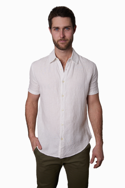White Short-Sleeve Linen Shirt
