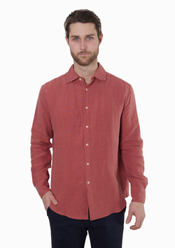 Rust Long-Sleeve Linen Shirt
