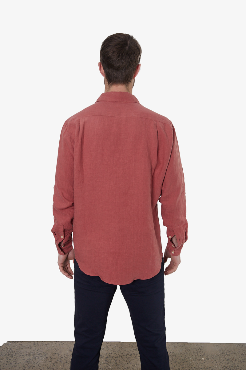 Rust Long-Sleeve Linen Shirt